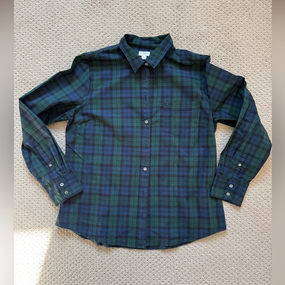 J.Crew Women’s Navy & Green Tartan Plaid Shirt – Size L